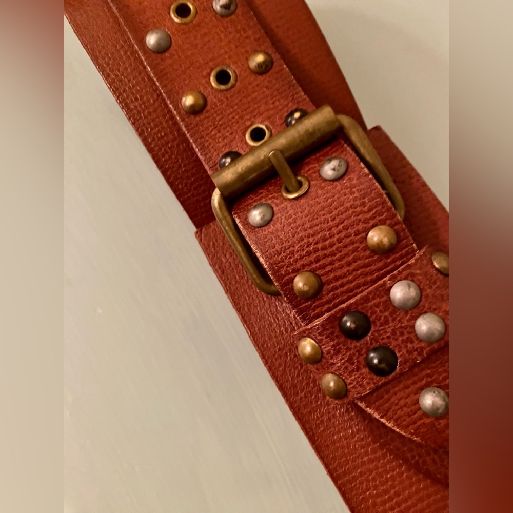 Linea Pelle Brass Studded Leather Belt